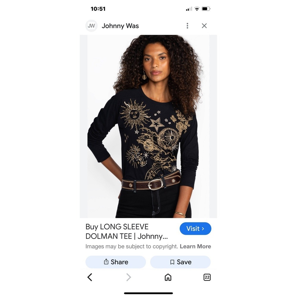 NWT Johnny Was Long Sleeve Dolman Tee Miaora Black PXL Moon Celestial Embroidery - Picture 2 of 9